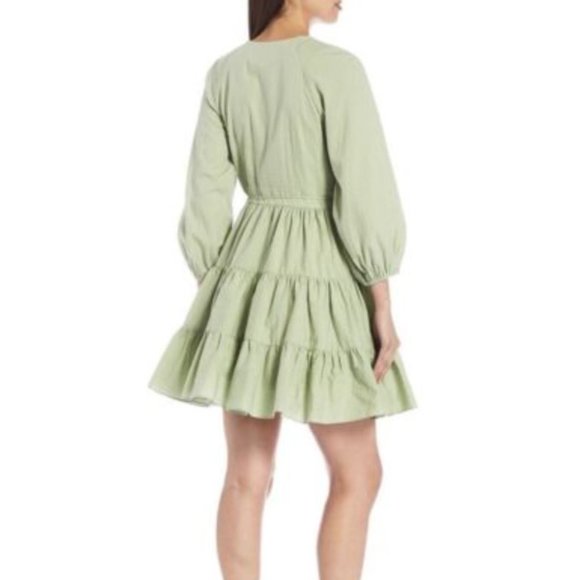 Gianni Bini Spring Sage Green Wrap V Neck Dress Long Sleeve Cotton EUC Large - Picture 6 of 9